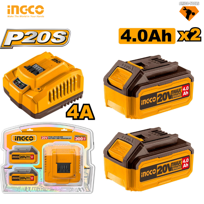KIT 2 BATTERIE ET CHARGEUR LITHIUM-ION P20S INGCO FBCPK1424