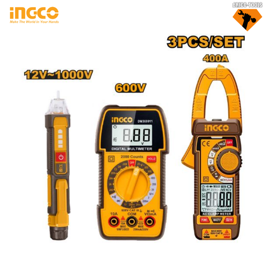 3PCS DIGITAL MULTIMETER INGCO AC CLAMP METER & DETECTOR TEST KIT DM3068