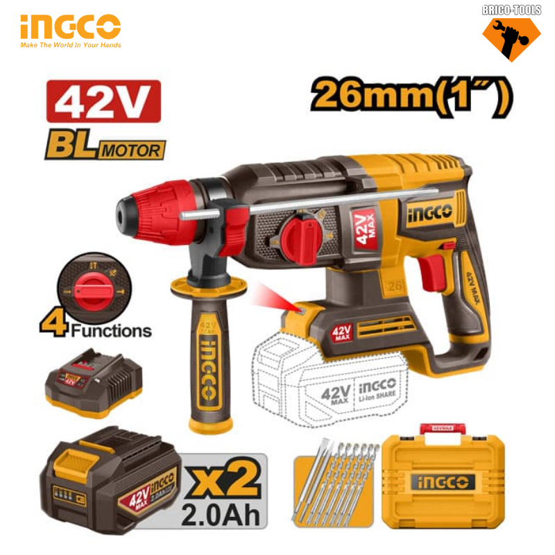 BRUSHLESS HAMMER DRILL 42V INGCO CRHLI422682