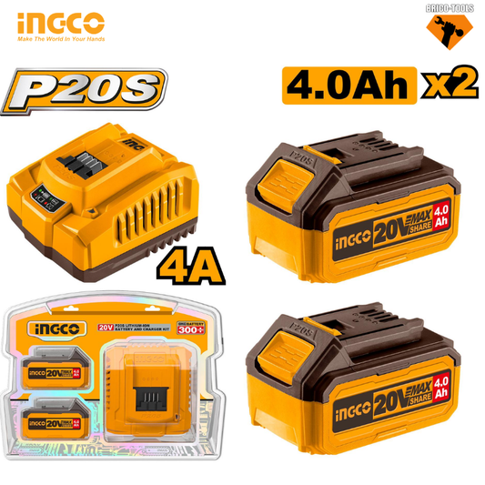 KIT 2 BATTERIE ET CHARGEUR LITHIUM-ION P20S INGCO FBCPK1424